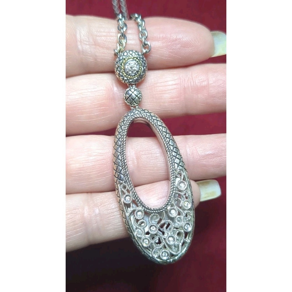 ANDREA CANDELA 18K Diamond Sterling Silver Ornate Filagree Necklace - Picture 3 of 9
